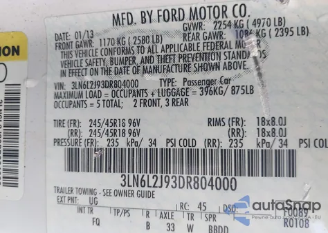 2013 Lincoln Mkz from USA, damaged, VIN 3LN6L2J93DR804000